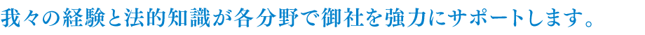 我々の経験と法的知識が各分野で御社を強力にサポートします。